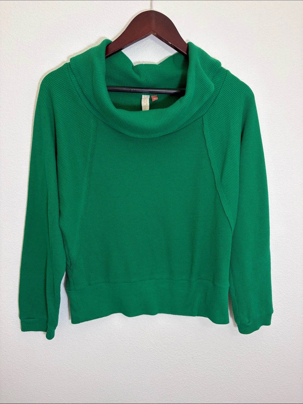 Pilcro Anthropology Green Cowl Neck Waffle Long Sleeve Shirt